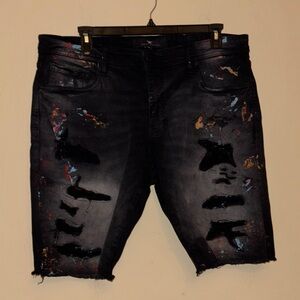 Jordan Craig Legacy Edition Black Paint Splatter Distressed Shorts Size 38